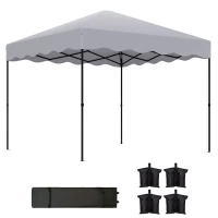 Outsunny 3 x 3 m Pop-up Paviljoen, Hoogteverstelbaar Tuinpaviljoen, met Rolkoffer, voor Tuin, Terras, Metaal, Stof, Lichtgrijs(m-11)