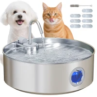 PawHut Fântână pentru Pisici 7L cu Lumină LED și Filtrare Triplă, din Oțel Inoxidabil 304, 30.5x31.2x19.3 cm, Argintiu(m-11)