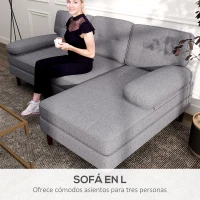 HOMCOM Sofá Esquinero de 3 Plazas Tapizado en Chenilla en Forma de L con Patas de Madera y Reposabrazos 215x142x88 cm Gris(m-4)