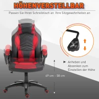 HOMCOM Bureaustoel Massagestoel met 6 Vibratiepunten Ergonomische Gamingstoel met Verwarmingsfunctie Kunstleer Rood 68 x 69 x 108-117cm(m-6)