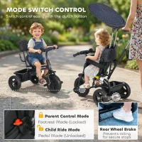 HOMCOM 6 in 1 Tricycle for Kids with 5-point harness straps, Removable Canopy, Dark Blue(m-6)
