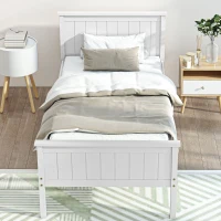 HOMCOM Cadre de lit 90 x 200 cm, lit simple en bois massif avec sommier à lattes tête et pied inclus, assemblage facile, blanc(m-8)