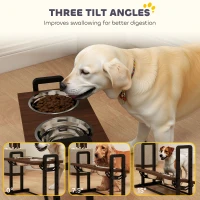 PawHut Raised Dog Bowls with Stand, 4 Heights Adjustable Pet Feeder with 3 Adjustable Angles for Small, Medium & Large Breeds, Brown(m-5)