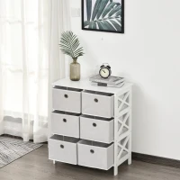 HOMCOM Meuble de rangement commode design contemporain dim. 64L x 37l x 76H cm 6 tiroirs MDF blanc non tissé gris clair(m-8)