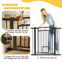 PawHut Huisdierpoort, 96 cm traphek, verstelbare breedte 76-104 cm, met kattenluik, voor trappen en deuropeningen, zwart(m-6)
