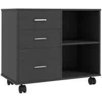 HOMCOM Freestanding Printer Stand Unit Office Desk Side Mobile Storage w/ Wheels 3 Drawers, 2 Open Shelves Modern Style 80L x 40W x 65H cm - Black(m-10)