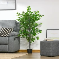 HOMCOM Kunstboom, ficus kunstplant, realistische uitstraling, cementpot, 135 cm, onderhoudsarm, kunststof, groen(m-2)