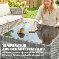 Outsunny Polyrattan tuinmeubelset 5-delig, loungeset met hoekbank, poef, tafel, zit- & rugkussens Grijs+Crèmewit(m-7)