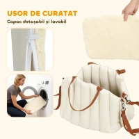 PawHut Scaun Auto pentru Câini Mici cu Lesă și Bază Antiderapantă, Convertibil în Geantă pentru Animale, Crem(m-7)