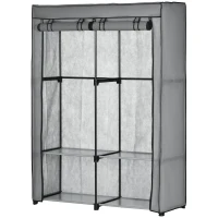 HOMCOM Kast van stof, opbergoplossing, 4 planken, 2 kledingstangen, Grijs(m-10)