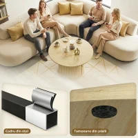 HOMCOM Măsuță de cafea rotundă Ø80 cm, cu spațiu de depozitare, bază tip coloană cu șipci, lemn natural(m-7)