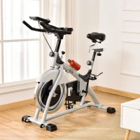 HOMCOM Cyclette da Casa con Resistenza Magnetica, Fitness Cyclette da Camera Professionale con Manubrio e Sella Regolabile, Monitor LCD e Volano 15kg, Supporto Fino a 180kg, Argento Nero(m-2)