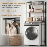 HOMCOM Raft 3 Nivele deasupra Mașinii de Spălat cu Bară Umerașe, Maro/Negru(m-5)