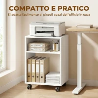 HOMCOM Mobile Porta Stampante in Legno con Ruote a Freno e 2 Scomparti Aperti, 40x35x55 cm, per Ufficio Studio, Bianco(m-6)
