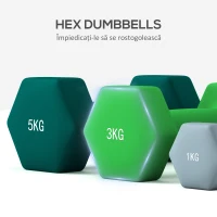 SPORTNOW Set Gantere cu Suport, 3 Perechi de Greutăți 2 x 1 kg, 2 x 3 kg, 2 x 5 kg, Multicolor(m-7)