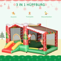 Outsunny kerstmis opblaasbaar springkasteel met waterbassin trampoline kleine glijbaan voor 3 kinderen springkasteel met blazer voor 3-8 jaar kleuterschool Oxford stof polyester rood + groen 325 x 270 x 175 cm(m-4)