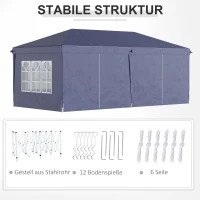 Outsunny Vouwtent van 6 x 3 m, verwijderbare zijwanden, grote ramen, deuren met ritssluiting, stalen frame, blauw(m-7)