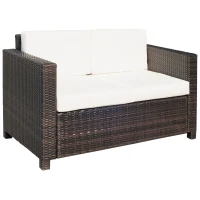 Outsunny Canapé de jardin 2 places canapé droit 4 coussins déhoussables 130L x 70l x 80H cm résine tressée chocolat(m-12)
