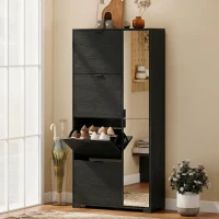 HOMCOM Scarpiera Moderna con Specchio, 4 Cassetti a Ribalta, Capacità Fino 16 Paia di Scarpe, Nero(m-9)