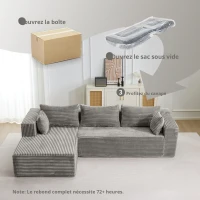 Canapé d'angle modulaire L‑avec chaiselongue, gain de place, design minimaliste, assise profonde, 279x179x83 cm, Gris(m-7)