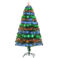 HOMCOM 5 Feet Prelit Artificial Christmas Tree with Multi-Coloured Fiber Optic LED Light, Holiday Home Xmas Decoration, Green(m-1)