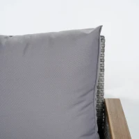 Outsunny 3 Seater Rattan Garden Sofa, PE Wicker Outdoor Sofa Wide Deep Seat, 4" Cushions, Wood-Effect Armrests Legs, Dark Grey(m-13)