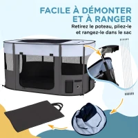 PawHut Parc pliable pour animaux de compagnie parc pour chiots en tissu Oxford avec fenêtres et portes sac de rangement gris(m-6)