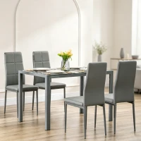 HOMCOM Conjunto de Comedor de Mesa y 4 Sillas 5 Piezas Mesa Rectangular de Vidrio Templado y Sillas Tapizadas en PU Gris(m-8)
