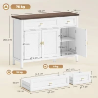 HOMCOM Modern Sideboard with 3 Doors, 2 Drawers and Adjustable Shelves, White(m-3)