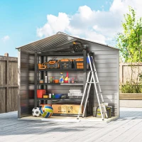 Outsunny 2,43 m² tuinschuur, 213 x 131 x 192 cm, tuinschuur met zadeldak, afsluitbare schuifdeur, weerbestendig, Grijs(m-9)