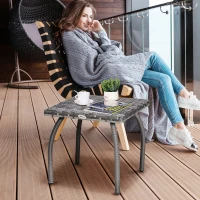 Outsunny Table basse de jardin style cosy chic table d'appoint métal époxy résine tressée imitation rotin gris(m-10)