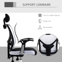 Vinsetto Fauteuil de bureau, chaise de bureau en maille avec hauteur réglable, dossier inclinable, 62x67x118cm, noir et blanc(m-7)