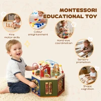 AIYAPLAY 8 in 1 Wooden Activity Cube with Bead Maze, Shape Sorter, for Kids Boys Girls 18+ Months(m-6)