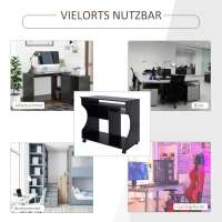 HOMCOM Mobiel rolbaar bureau zwart computerbureau tafel werktafel met aflegvlak(m-7)