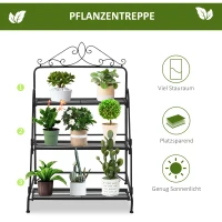 Outsunny 3-laags decoratieve plantenstandaard metaal zwart 60,5 x 59,5 x 95,5 cm(m-4)