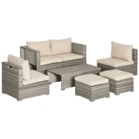 Outsunny Salotto da Giardino in Rattan PE da 8 Pezzi con Poltrone, Tavolini e Sgabelli, Beige(m-1)