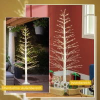 AOSOM Kunstkerstboom met LED-verlichting, 180 cm hoge kerstboom, realistische schors, Wit(m-7)