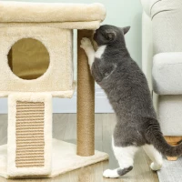 PawHut Krabpaal met Jute-Krabmat, Ligplatform, Speelbal, Kattenhuis, Beige, 40 x 40 x 57 cm(m-7)