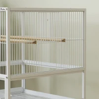 PawHut Jaula para Pájaros con Paneles Acrílicos Comederos Soporte Ruedas y Estante Inferior 48x46x83 cm Blanco(m-9)