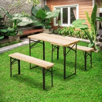 Outsunny Set Birreria 1 Tavolo (120x50cm) 2 Panche (120x25cm) in Legno di Abete(m-10)