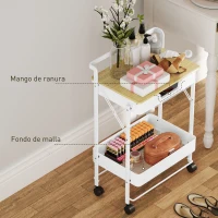 HOMCOM Carrito Auxiliar con Ruedas de 2 Niveles con Cajón Encimera y Cesta de Rejilla para Dormitorio Baño Cocina Blanco(m-6)