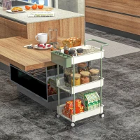 HOMCOM Trolley, 3 verdiepingen, hangmand, duwhandgreep, 4 wielen, metalen frame, wit, 50 x 29,4 x 77 cm(m-7)