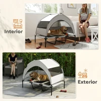 PawHut Pat pentru Câini cu Copertină Detașabilă pe 3 Laturi, din Poliester și Oțel, 106x76x94 cm, Gri Deschis și Negru(m-7)