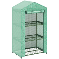 Outsunny 3 Tier Mini Greenhouse Portable Garden Grow House with Roll Up Door and Wire Shelves, 69 x 49 x 125 cm, Green(m-1)