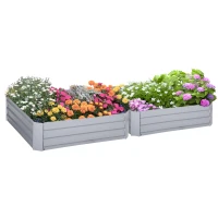 Outsunny Plantenbak, set van 2, bloembak, open bodem, stalen frame, grijs, (2 x) 100 x 100 x 30 cm(m-11)