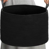 HOMCOM Panier à linge 88L, corbeille à linge en coton avec poignées pliable, 56 x 35,5 cm, noir(m-11)