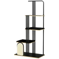 PawHut krabpaal, industrieel ontwerp, 3 plateaus, 2 kussens, kraswand, stalen frame, zwart, 85 x 48 x 170 cm(m-10)