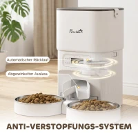 PawHut Automatische Kattenvoerautomaat met Timer, Portiecontrole en 2 Roestvrijstalen Bakken(m-7)