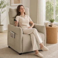 HOMCOM Recliner Armchair, Push Back Recliner Chair with Massage & Heat, Adjustable Armrests, Dual Side Pockets, Beige(m-14)