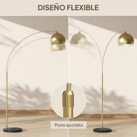 HOMCOM Lámpara de Pie Arco Moderna 40 W con Altura y Longitud Ajustable con Interruptor de Pie 110-115x35x170-180 cm Dorado(m-5)